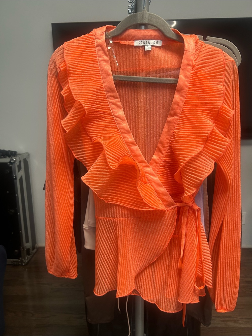 🍑 Peach Pink colored Ruffle Tie-Waist Wrap Blouse